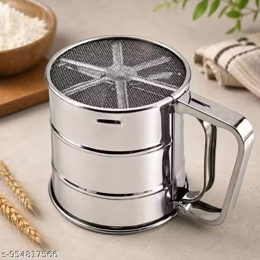 Flour Sifter Hand Press | Stainless Steel Atta Chhani | Corrosion-Resistant Large Capacity Flour Sieve | Perfect for Sugar, Flour, Coffee Powder | Atta Chalni