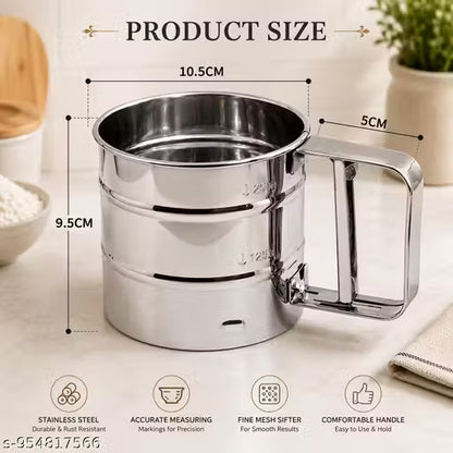 Flour Sifter Hand Press | Stainless Steel Atta Chhani | Corrosion-Resistant Large Capacity Flour Sieve | Perfect for Sugar, Flour, Coffee Powder | Atta Chalni