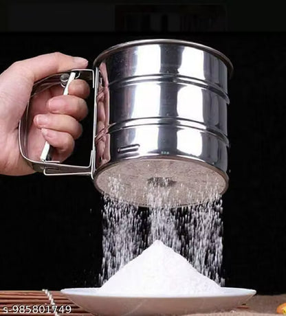 Flour Sifter Hand Press | Stainless Steel Atta Chhani | Corrosion-Resistant Large Capacity Flour Sieve | Perfect for Sugar, Flour, Coffee Powder | Atta Chalni